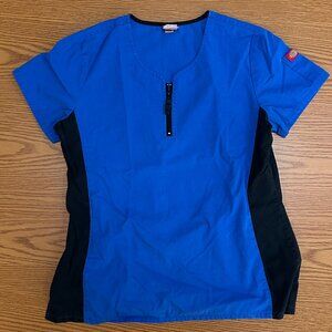 Royal Blue & Black Zip-Front Scrub Top –  Size M
